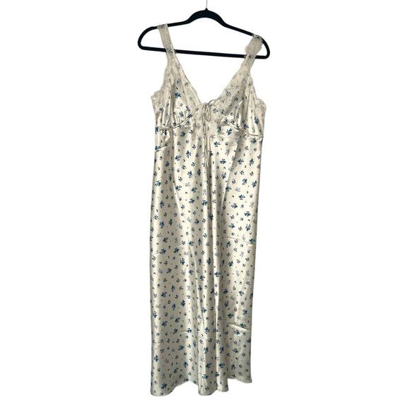 Forever 21 Lace-Trim Floral Midi Slip Dress White &Blue Size: M  Women’s - Picture 2 of 8